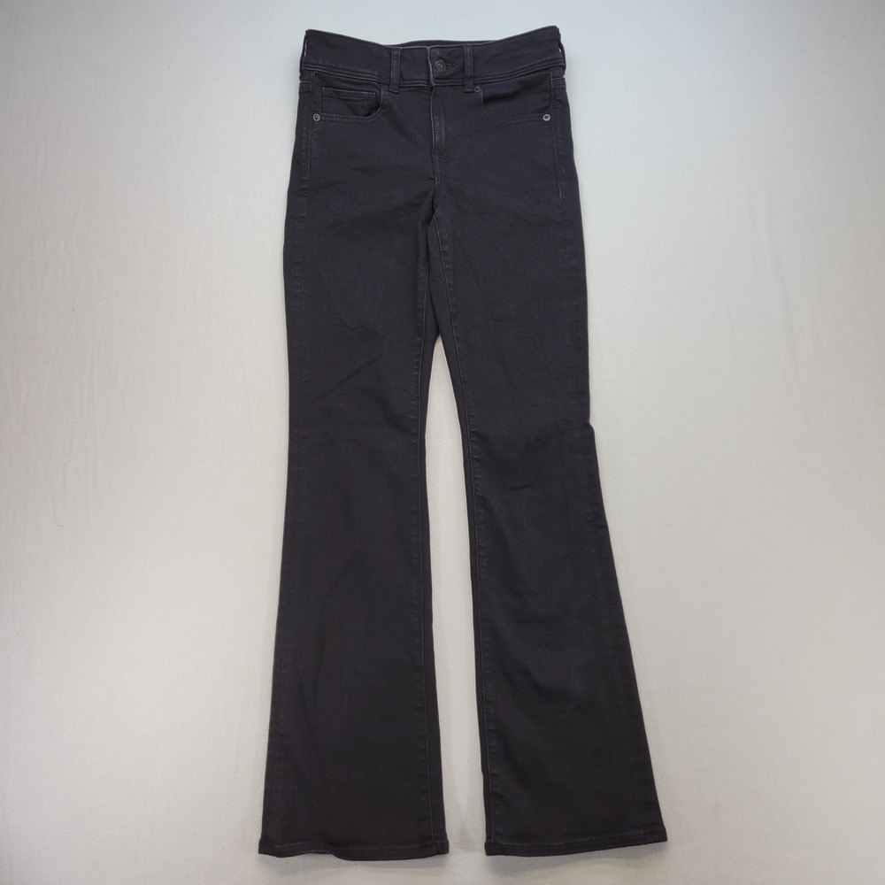 American Eagle‎ Kick Boot Jeans Womens 4 Black Mid Rise Dark Wash Stretch Denim